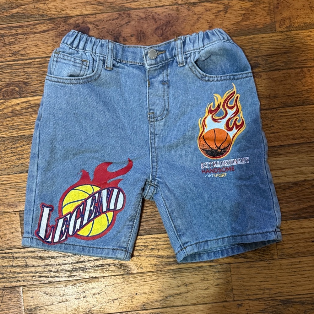 SHEIN Blue Kids Shorts with Basketball Graphics